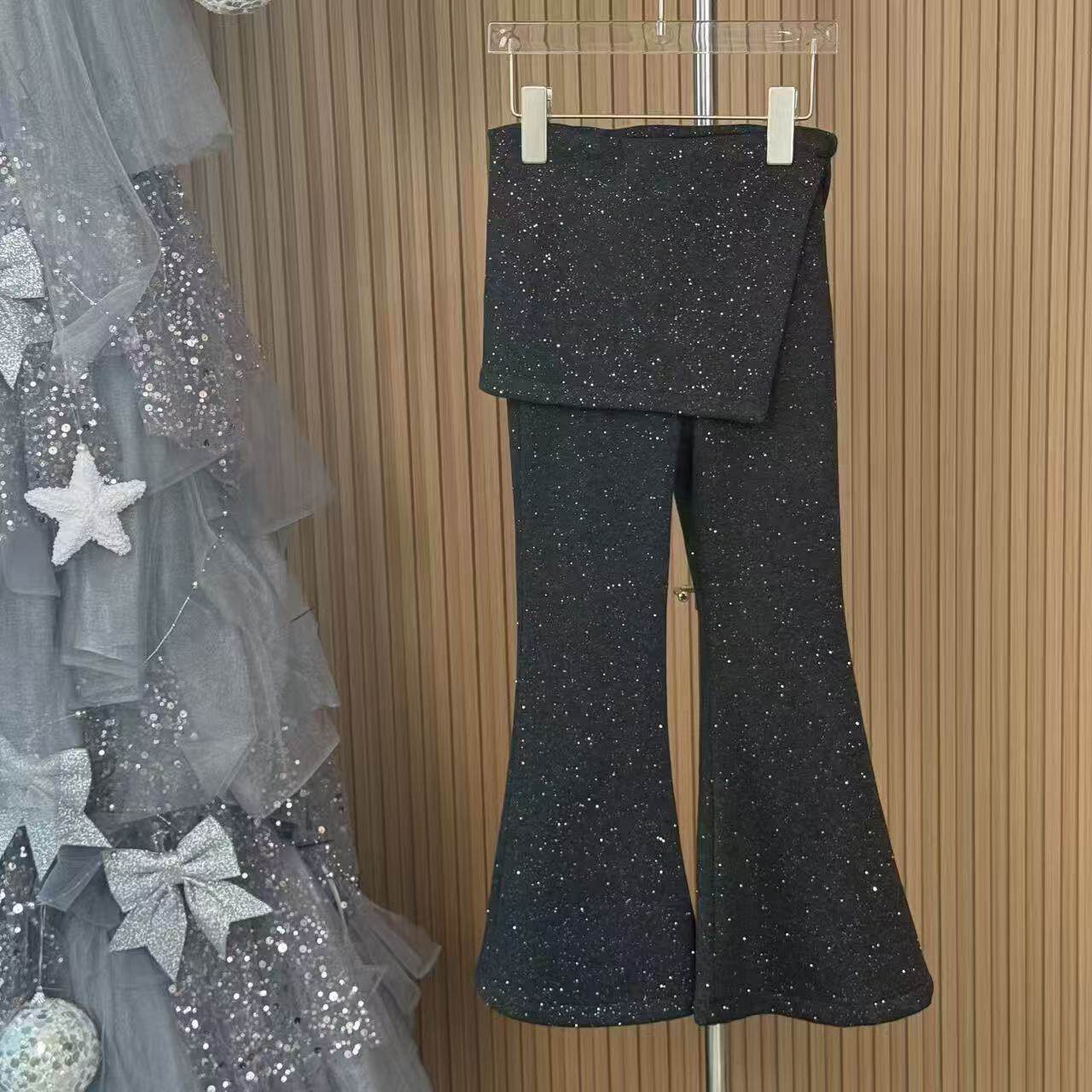 熙爱2025女童加绒加厚冬款漫天星辰舒适百搭裤子年款屁帘喇叭裤