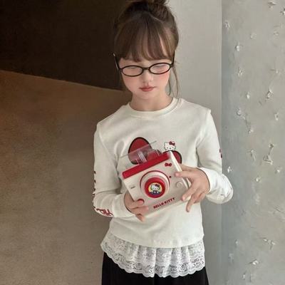 熙爱女童2025秋冬中大童韩版休闲KT猫印花打底衫T恤