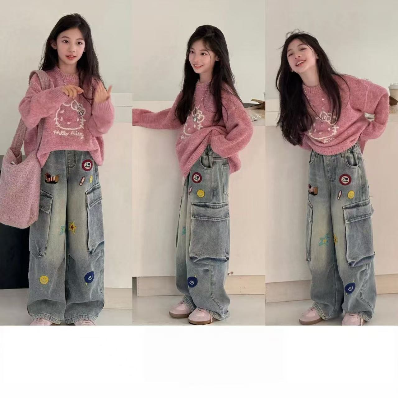 女童冬装加绒加厚牛仔裤