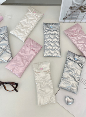 ins手作 PU蝴蝶结眼镜收纳包少女便携充棉柔软墨镜随身眼镜收纳袋