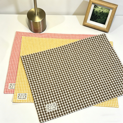 圣诞红色格子双面棉质餐垫