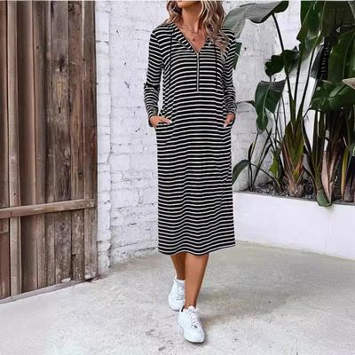 dress long-sleeved fashionable slim-fitting hooded striped