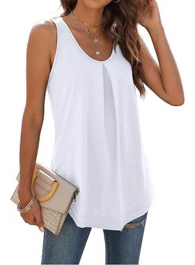 Solid color discounted round neck swallowtail vest T-shirt
