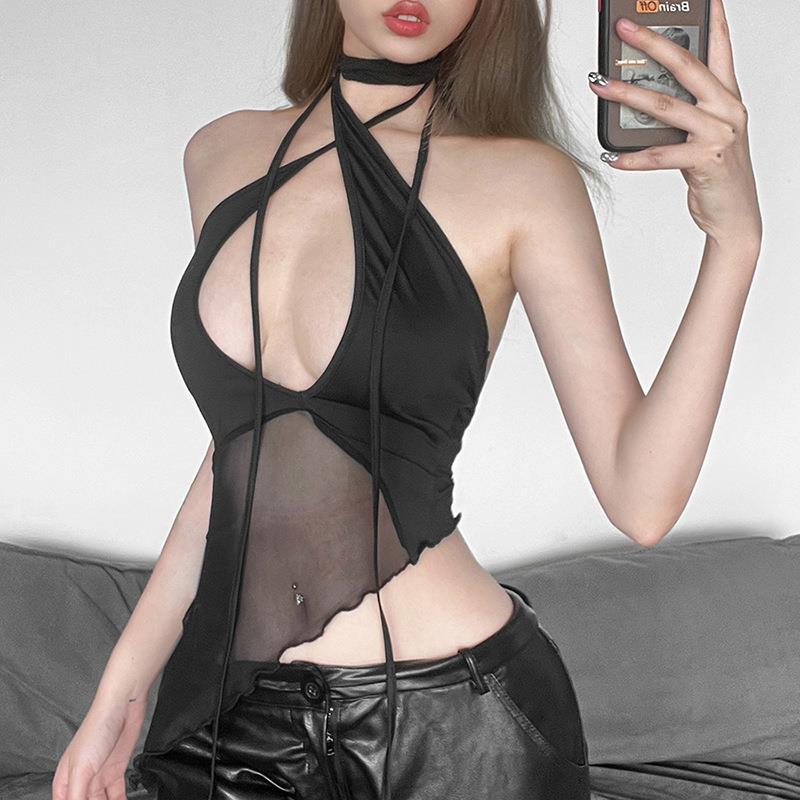 Womens clothing strappy halter neck sexy backless