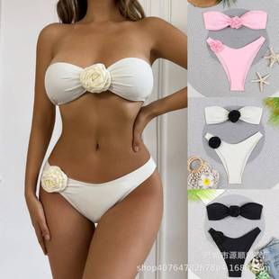 tube top bikini color sexy swimsuit solid flower