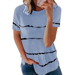 Top Round Striped Ladies Loose Short Pattern Women Shirt