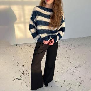lazy long versatile striped loose knitted sweater sleeve