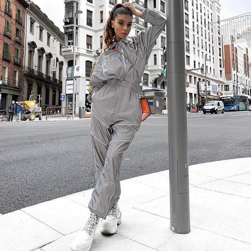 Street shot casual pants spring sprout reflective tapered