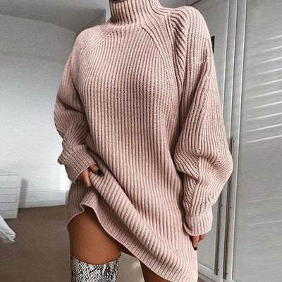 Knitted mid-length raglan sleeve turtleneck