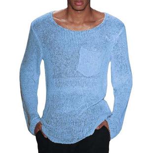 stylish hollow chest sweater solid color knit pocket mens