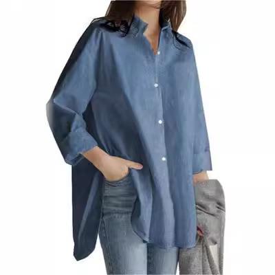 full lady women female loose basics clothing button tops