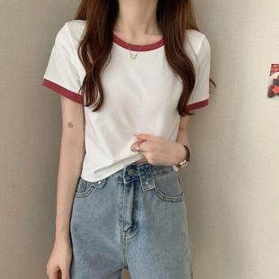 shirt bottoming slim short top neck Contrast trendy
