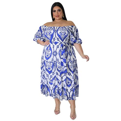 Womens short-sleeved tie-dress with pleated high waist plus