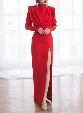 fashion autumn spring dress party casual long monochromatic