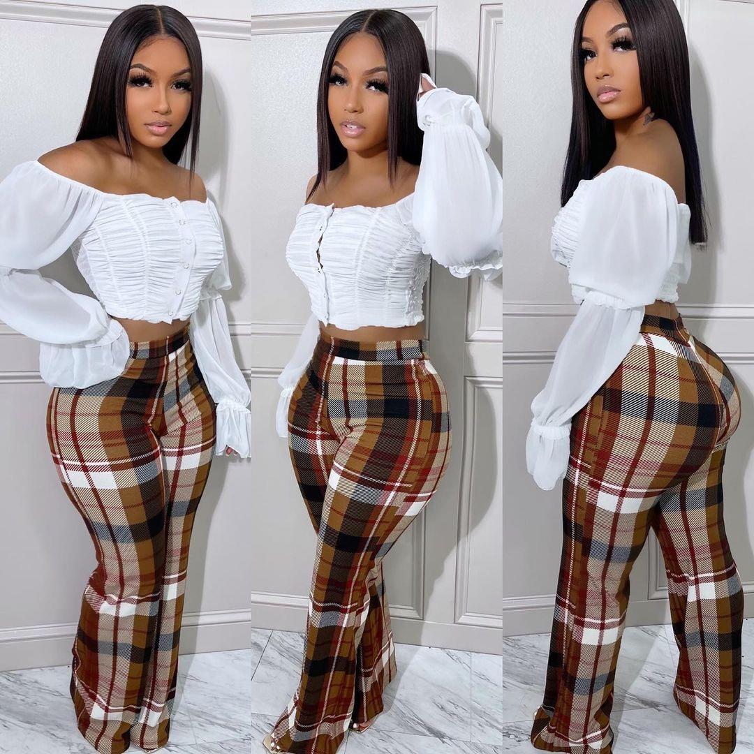 Women's Plaid Street Slim Fit Large Size Flared Pants