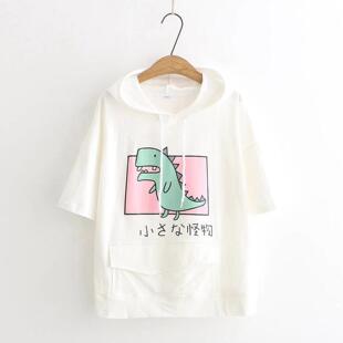 Dinosaur color contrast campus style short-sleeved shirt