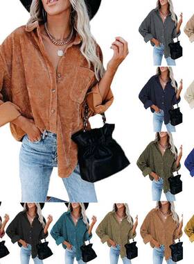 mdf new female pocket color solid corduroy leisure women