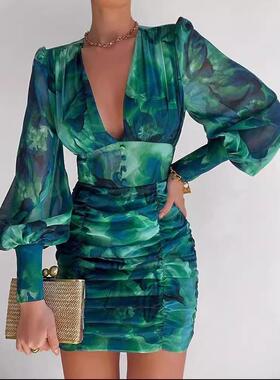 dress skirt pleated V-neck wear womens leisure urban casual