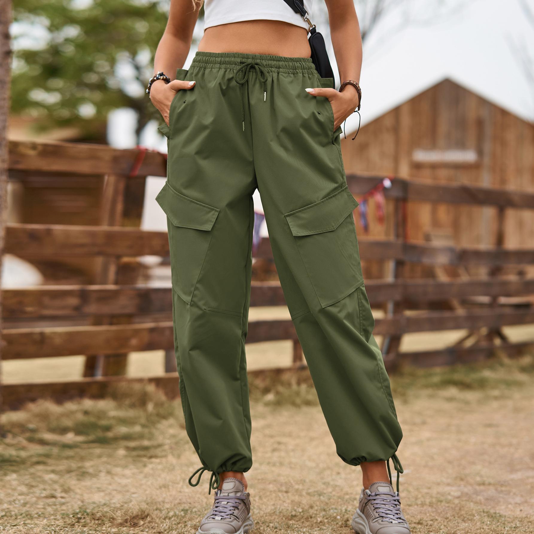 Street Loose Overalls Lace-up Trousers Elastic Waist Cuffed