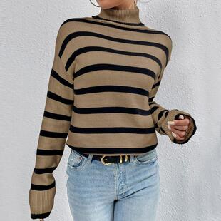 knitted top color fit Contrast slim sweater striped womens