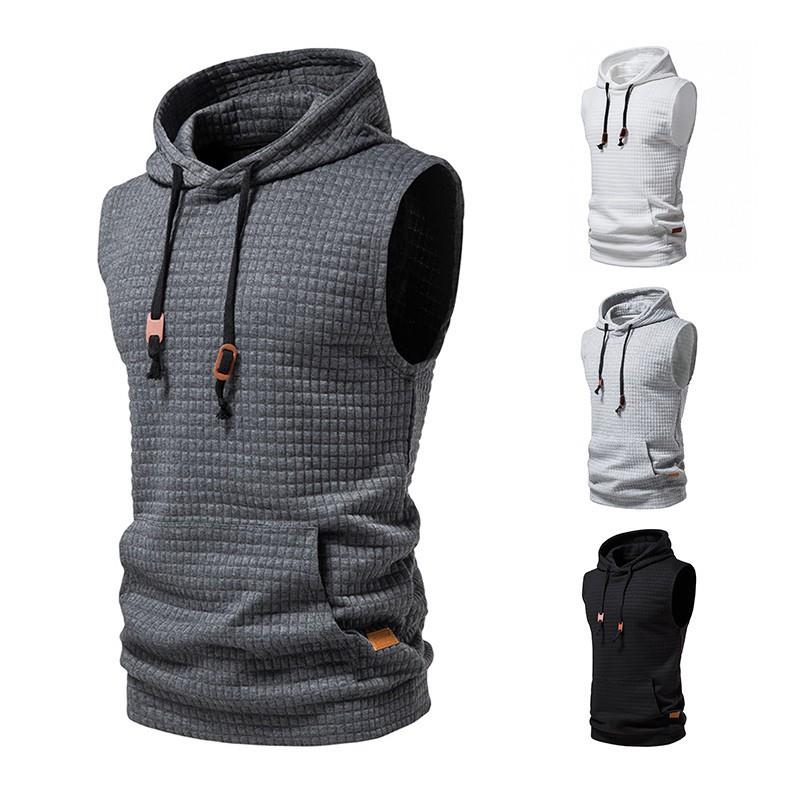 Men Vest Pullover Hoodie Knitted Color Solid Sleeveless