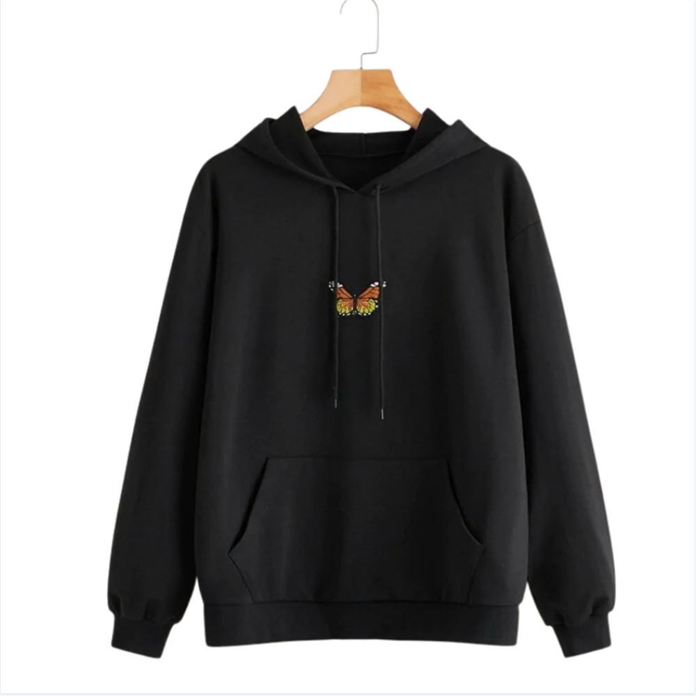 Loose hooded sweatshirt butterfly loose embroidered