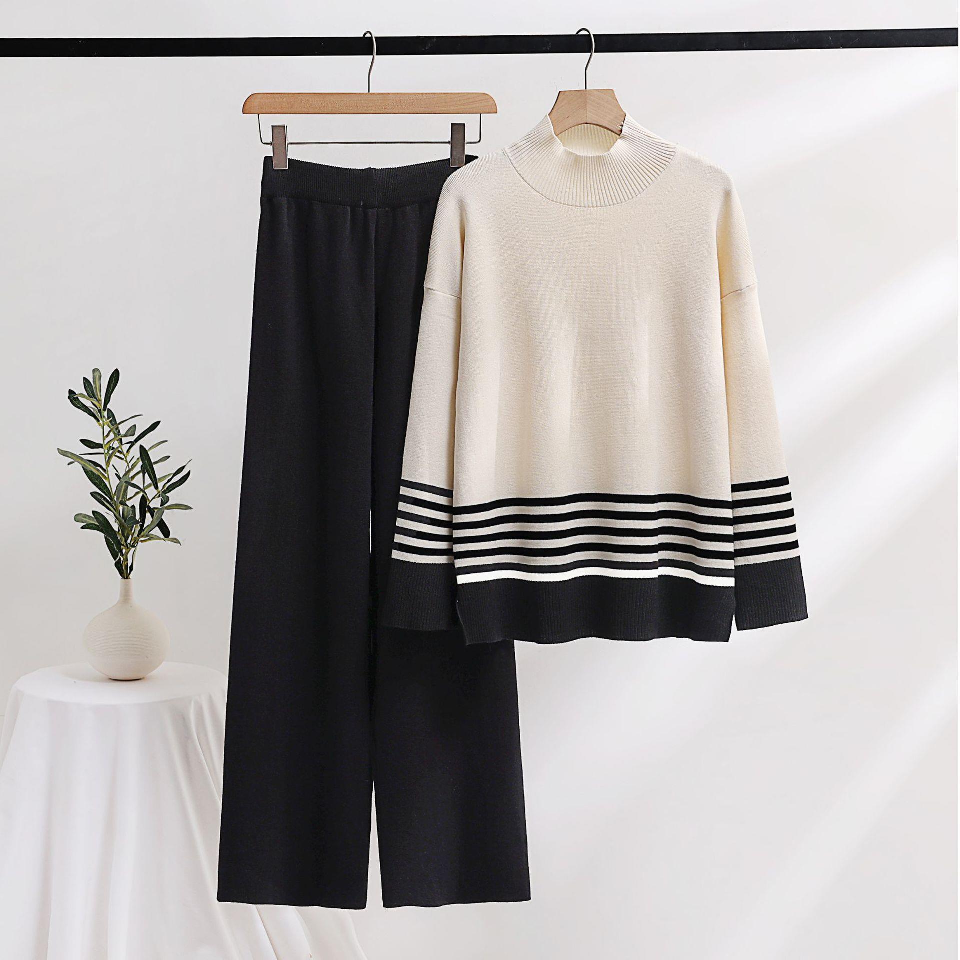 contrast casual pullover wide-leg suit pants suit color