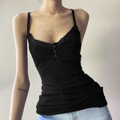 navel-exposing slim camisole stitching deep small sexy