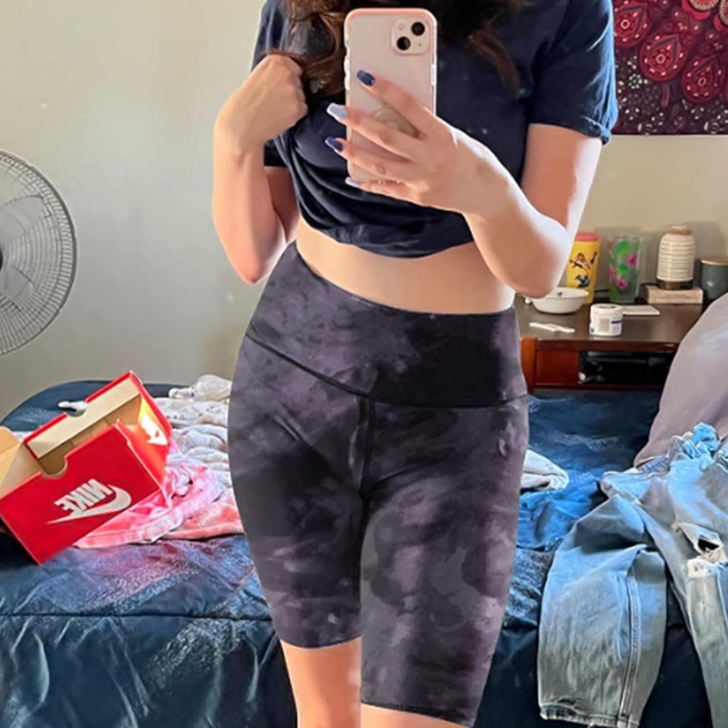 Womens cycling shorts high waist tummy control elastic