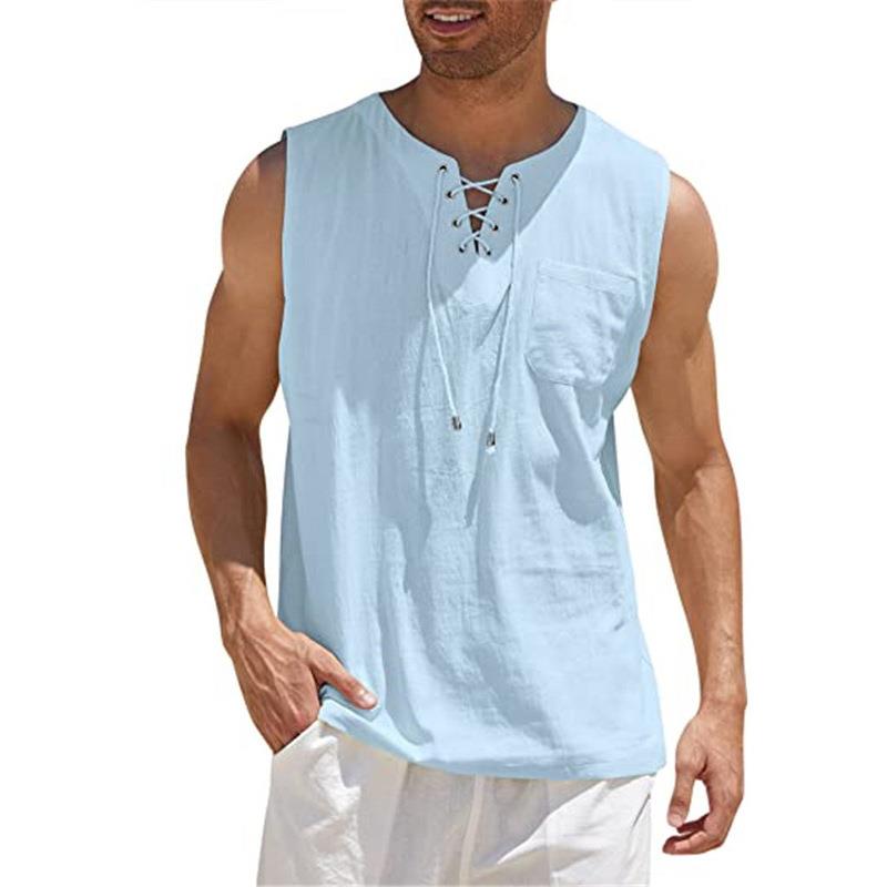 collar pullover tie sleeveless top eyelet mens medieval
