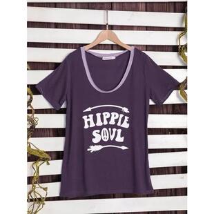 Short Color Shirt Womens Top Contrast Round Neck Sleeve
