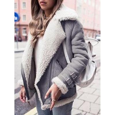 Lapel Deerskin Lambskin Womens Cotton-padded Jacket