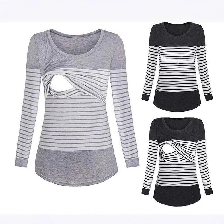Womens striped breastfeeding top post-pregnancy