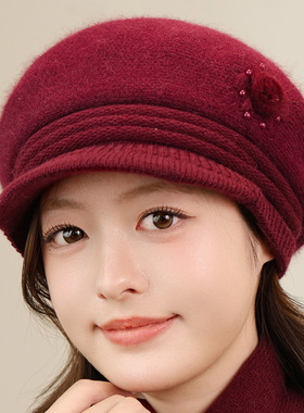 中老年女冬季保暖防风毛线帽