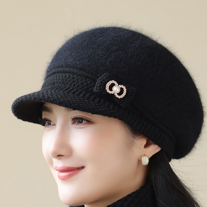 妈妈针织帽女中老年冬季加厚保暖短檐蝴蝶结毛线帽防寒护耳鸭舌帽,服饰配件/皮带/帽子/围巾,帽子,淘宝优惠券,粉丝福利购,淘宝优惠卷