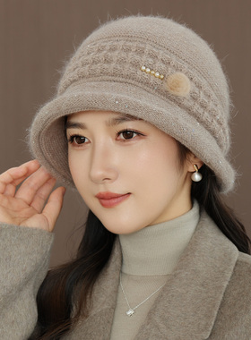秋冬保暖仿珍珠盆帽女显脸小