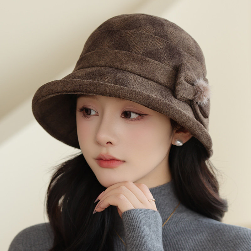 新款秋冬季蝴蝶结渔夫帽优雅百搭中老年女士盆帽保暖妈妈帽显脸小