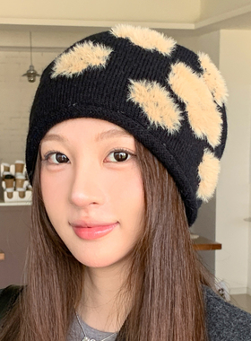 JAYOCX灰色堆堆帽女秋冬季日系百搭显脸小冷帽大头围保暖包头帽子