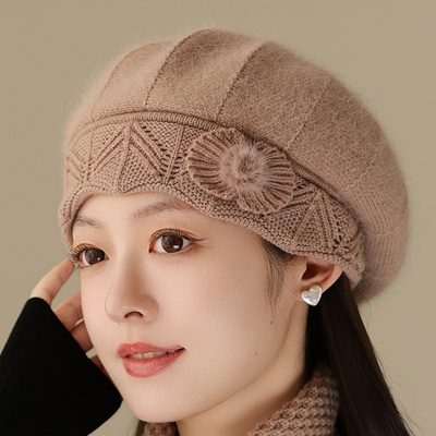 中老年人帽子女冬天防寒保暖针织毛线帽冬季洋气加绒老太太妈妈帽