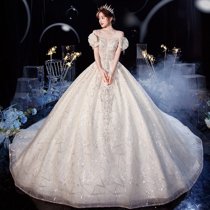 星空轻主婚纱礼服2020新款气质新娘仙气赫本拖尾梦幻简约森系超仙