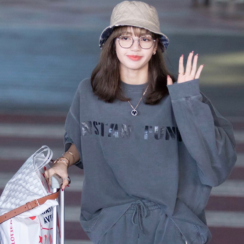 lisa同款衣服韩灰色早秋两件套装圆领卫衣女慵懒风束脚裤运动套