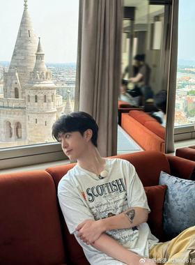 奔跑吧范丞丞同款T恤衫浅灰色字母印花套头圆领纯棉短袖宽松休闲