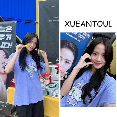 Jisoo金智秀HelloKitty印花女夏季宽松可爱甜美宽松纯棉T恤衫百搭