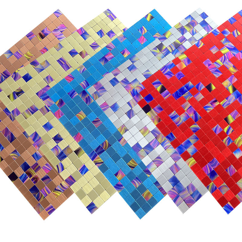 金色红蓝银拉丝幻彩金属铝塑板自粘ktv密拼马赛克墙贴店面背景墙