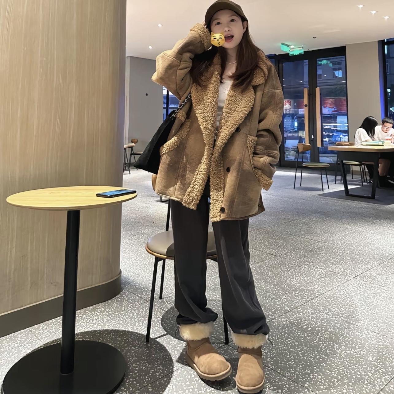 羊羔毛皮草女宽松车服