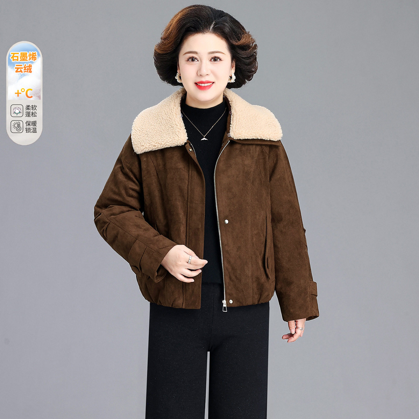 2026冬新款棉服显瘦百搭羊羔毛领派克服中老年女装保暖棉衣短外套