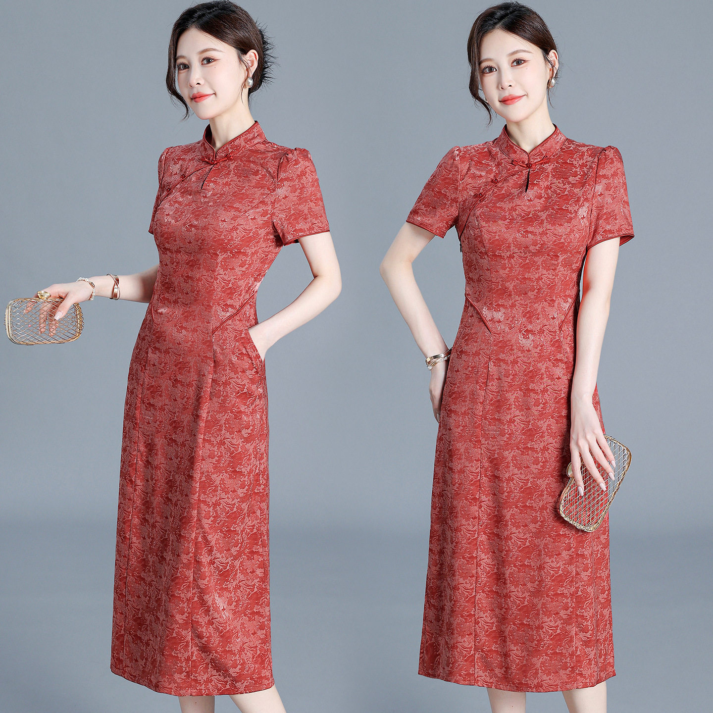 红色旗袍敬酒服2026新款改良新中式订婚结婚礼服中国风短袖连衣裙