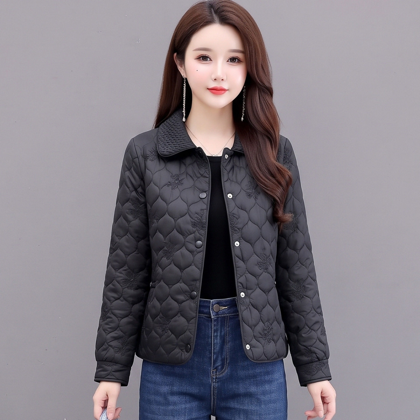 中年妈妈装薄款夹棉外套短款2026新款中青年女装秋冬轻薄棉服棉衣