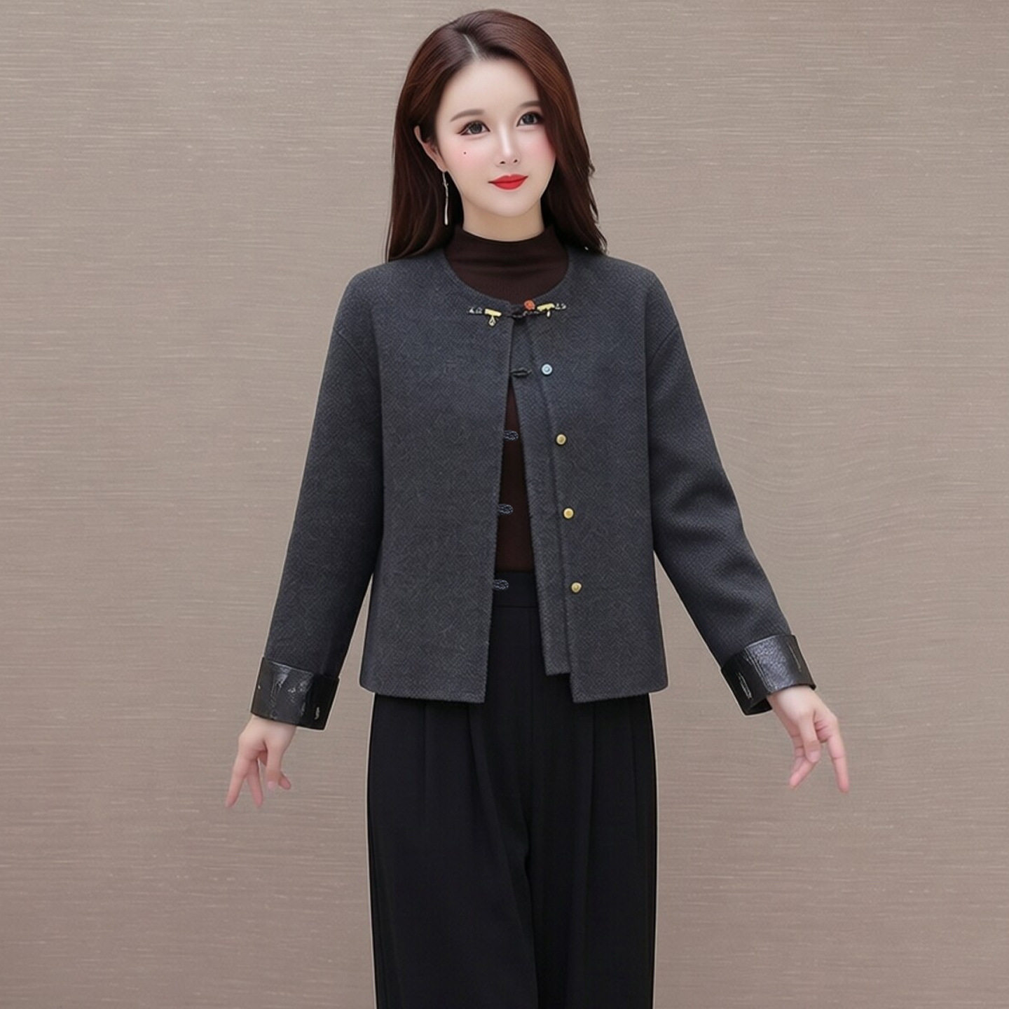 气质中青年女装2026新款春秋新中式毛呢外套小个子妈妈装呢子上衣