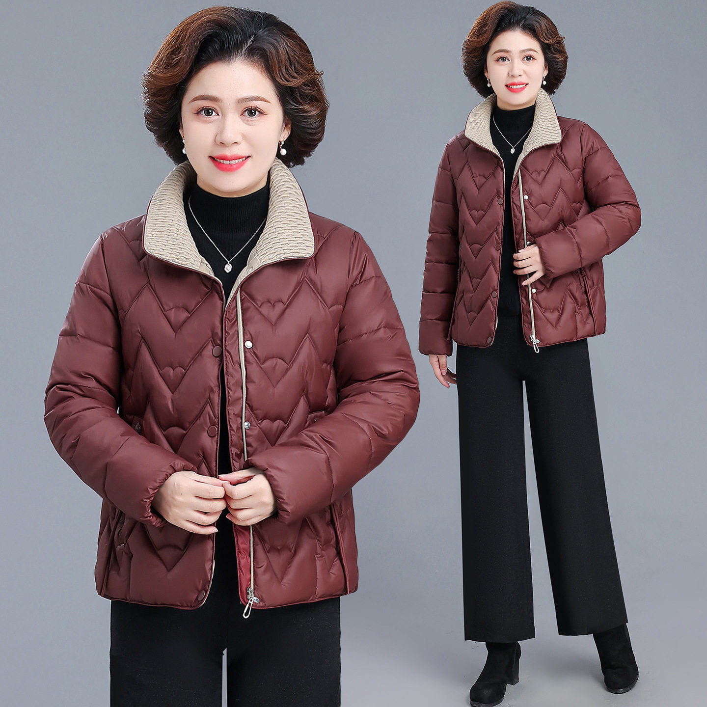 2025韩版短款羽绒棉服轻薄气质立领时尚保暖棉衣中老年棉袄小个子
